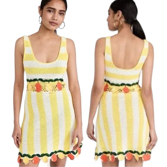 NWT Staud Knit Embroidered Citrus Wallflower Crochet Mini Dress size Large - Picture 3 of 12